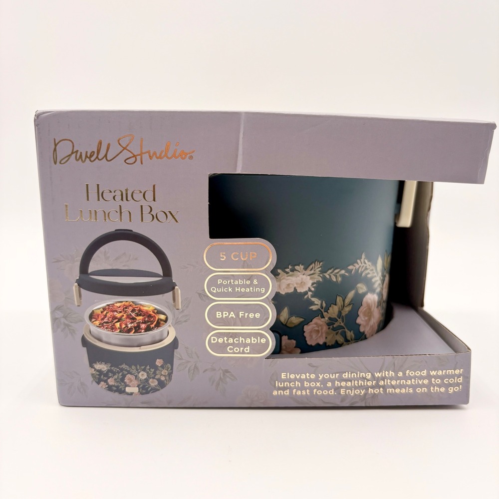 DwellStudio Heated Lunch Box 5 Cup Teal Floral Portable Food Warmer Home & Car